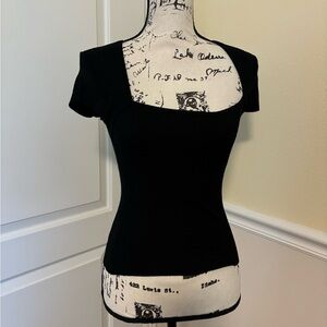 Nwot Lulu's Classic Black Ribbed Blouse